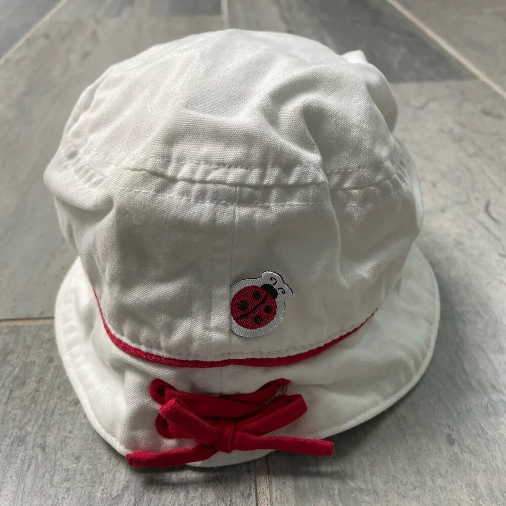 Gymboree Cotton Embroidered Ladybug Sun Bucket Hat White Red Size 0-6 months - Picture 2 of 9